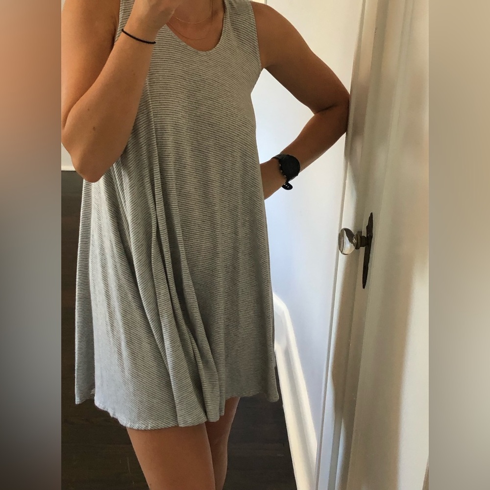 Grey striped shift dress